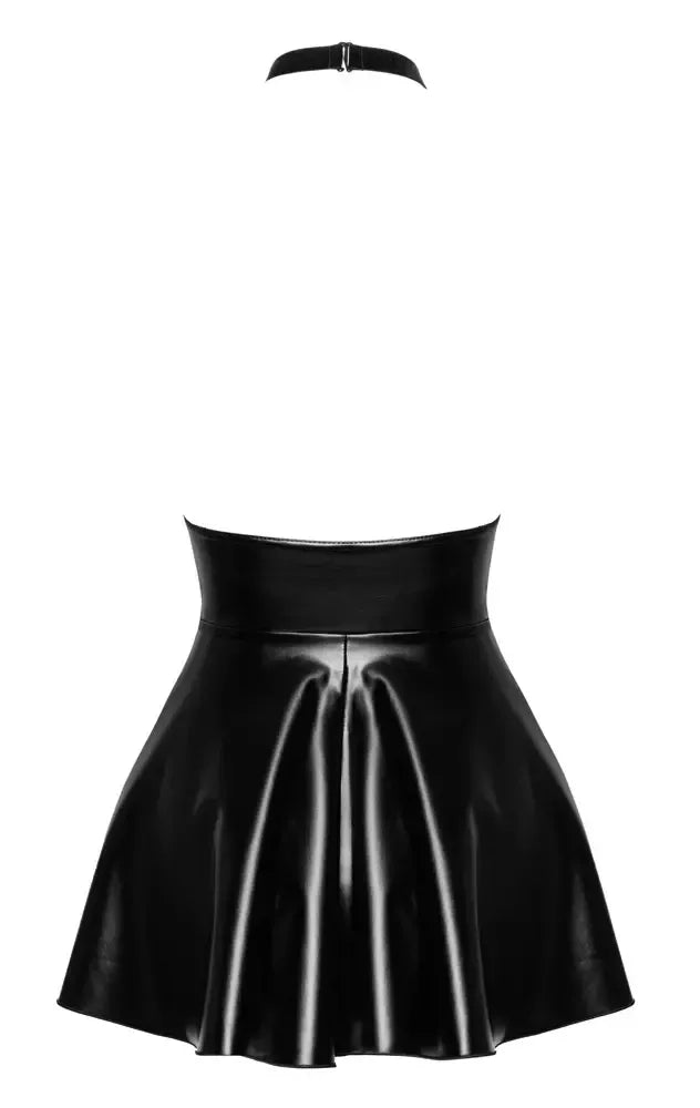 Noir Orgia Exclusive mini suknelė su kaklo dirželiu, nėriniai ir wetlook, juoda, S
