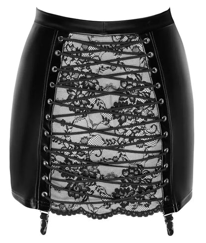 Noir Orgia Skirt S juodas powerwetlook su nėrinių detalėmis