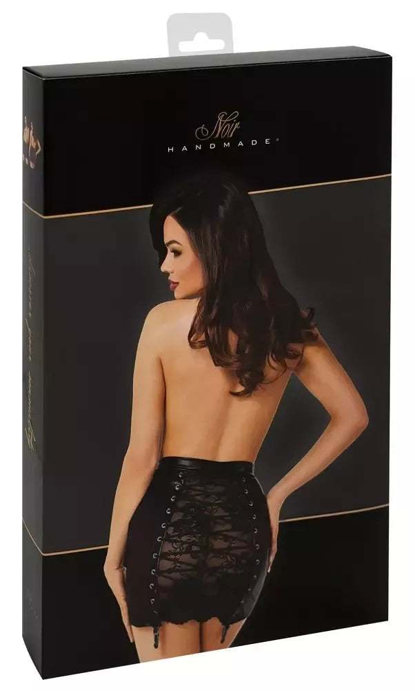 Noir Orgia Skirt S juodas powerwetlook su nėrinių detalėmis