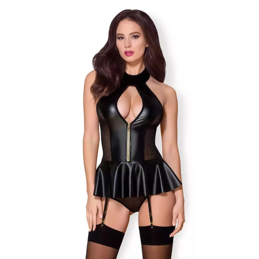 Obsessive 859-COR-1 Wet Look korseto ir kelnaičių rinkinys L/XL juodas