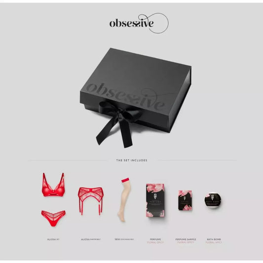 Obsessive Aliosa Gift Box Red – prabangus apatinio trikotažo rinkinys su kvepalais ir vonios bomba, L/XL