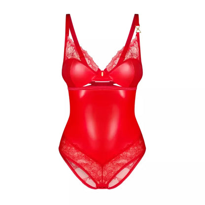 Obsessive Aliosa Teddy raudonas 2XL/3XL – elegantiškas nėriniuotas bodis su iškirpimais