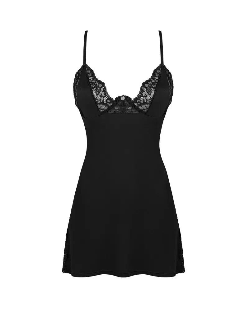 Obsessive Bellastia naktinių rinkinys XL/2XL su nėriniais ir kelnaitėmis, juodas