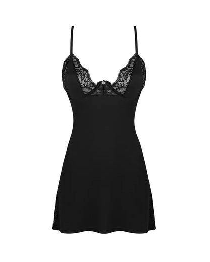 Obsessive Bellastia naktinių rinkinys XL/2XL su nėriniais ir kelnaitėmis, juodas