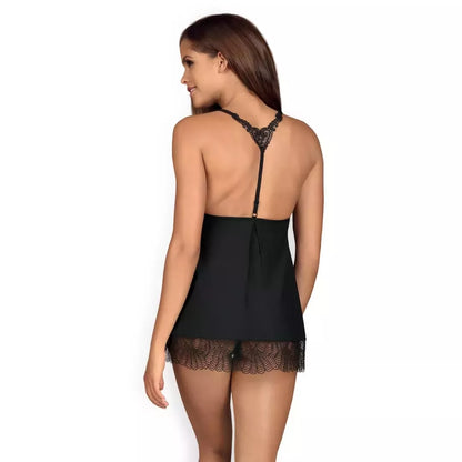 Obsessive Chiccanta Babydoll & Thong juodi S/M – elegantiškas nėriniuotas komplektas
