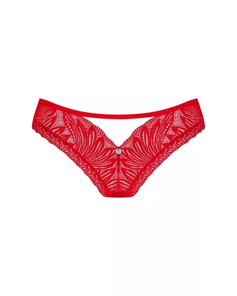 Obsessive Chilisa kelnaitės XL/2XL, gėlėti nėriniai, raudonos, su širdelės formos dekoracija