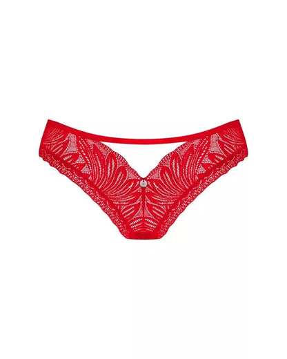 Obsessive Chilisa kelnaitės XL/2XL, gėlėti nėriniai, raudonos, su širdelės formos dekoracija