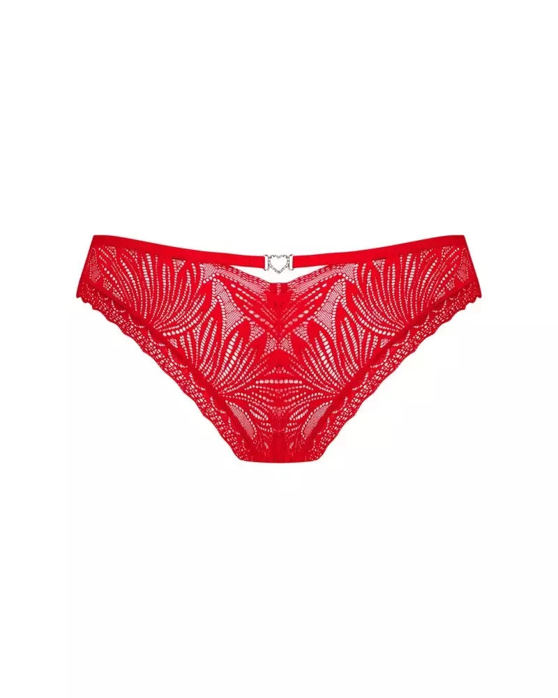 Obsessive Chilisa kelnaitės XL/2XL, gėlėti nėriniai, raudonos, su širdelės formos dekoracija