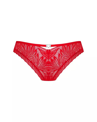 Obsessive Chilisa kelnaitės XL/2XL, gėlėti nėriniai, raudonos, su širdelės formos dekoracija