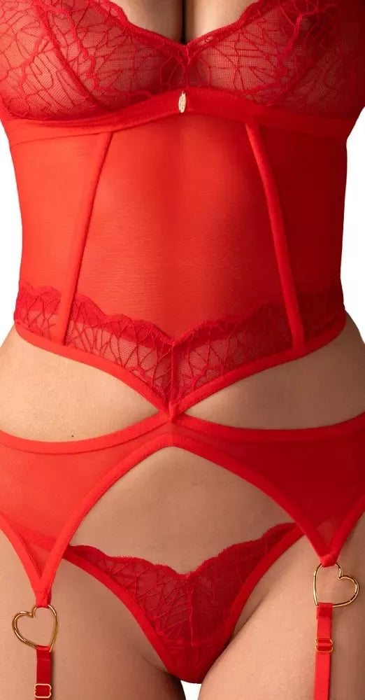 Obsessive Cupide Desir baskų rinkinys S/M, raudonas su auksinėmis detalėmis, reguliuojamas