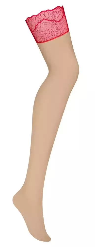 Obsessive Cupide Desir pėdkelnės 2XL/3XL Nude su raudonų nėrinių apdaila