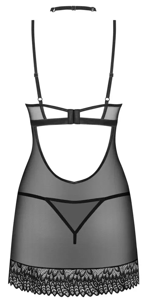Obsessive Donarella Chemise Set XS/S - Juodas, 3 dalių, reguliuojamo dydžio
