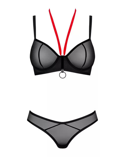 Obsessive Glandez Set XL/2XL juodas permatomas liemenėlės ir kelnaičių komplektas, reguliuojamas