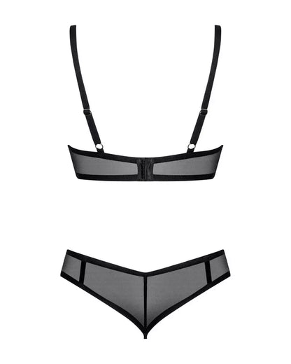 Obsessive Glandez Set XL/2XL juodas permatomas liemenėlės ir kelnaičių komplektas, reguliuojamas