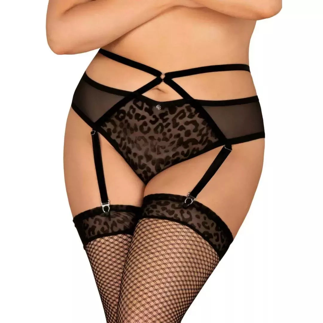 Obsessive Jagueria kojinių diržas Plus Size 4XL/5XL su gyvūnų raštais ir tinkleliu