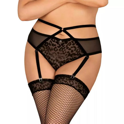 Obsessive Jagueria kojinių diržas Plus Size 4XL/5XL su gyvūnų raštais ir tinkleliu