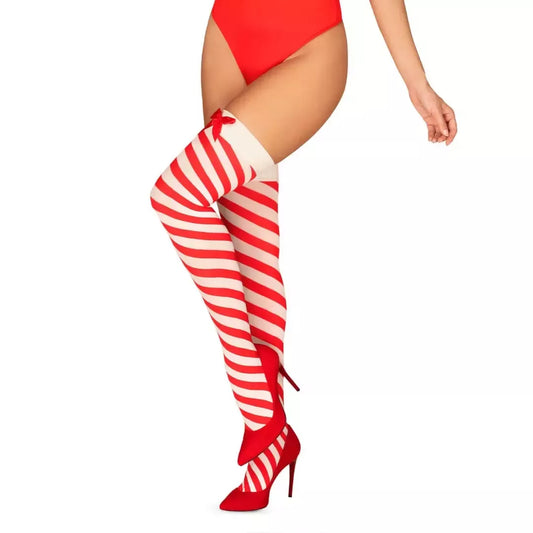 Obsessive Kissmas kojinės raudonos L/XL – šventiško dryžuoto dizaino, laikosi pačios