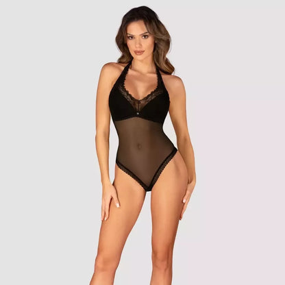Obsessive Medilla Body Juodas Permatomas Nėriniuotas M/L Reguliuojamas
