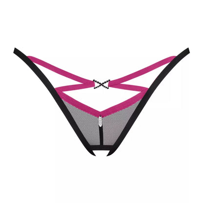 Obsessive Novenes juodi atviro tarpukojo stringai XL/2XL – elegantiškas dryžuotas akcentas