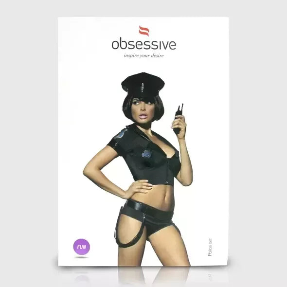 Obsessive Police Set S/M – 6 dalių uniformos kostiumas su vinilo akcentais