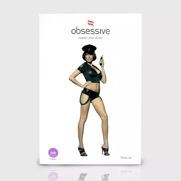 Obsessive Police Set S/M – 6 dalių uniformos kostiumas su vinilo akcentais