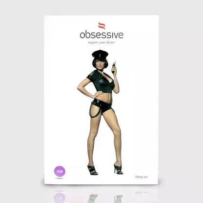 Obsessive Police Set S/M – 6 dalių uniformos kostiumas su vinilo akcentais