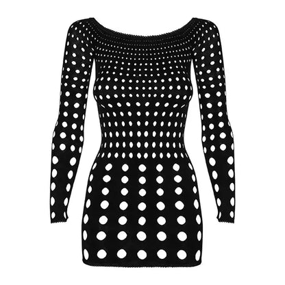Obsessive Rocker tinklelio suknelė, juoda, S/M/L - atviri pečiai, ilgos rankovės