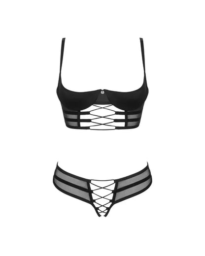 Obsessive Roxelia rinkinys XL/2XL: ilgo kirpimo liemenėlė ir atviros kelnaitės, juodos spalvos