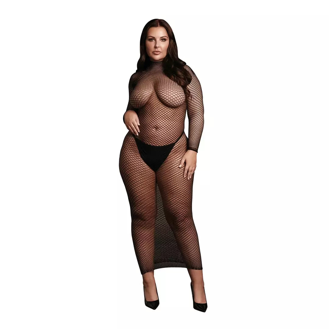 OSX juoda ilgarankovė tinklinė suknelė su apykakle, XL-4XL