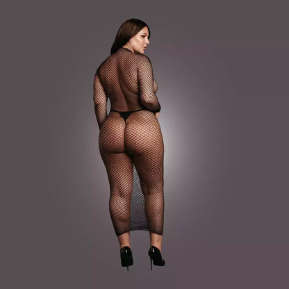 OSX juoda ilgarankovė tinklinė suknelė su apykakle, XL-4XL