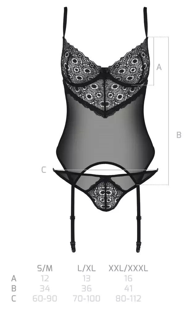 Passion Zinnia Corset L/XL – Eco Collection, permatomas nėrinių komplektas