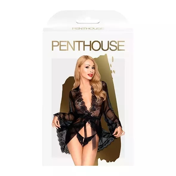 Penthouse Hypnotic Power juodas kimono komplektas S/L – elegantiškas nėrinių dizainas
