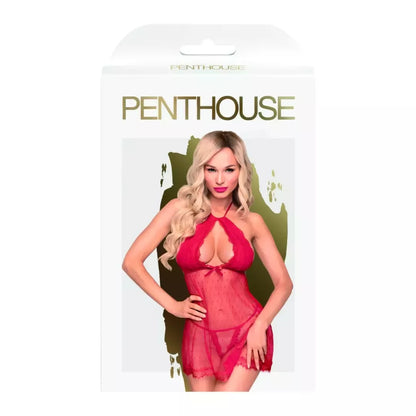 Penthouse Libido Boost raudonas „babydoll“ komplektas M/L - elegantiško tinklelio dizainas