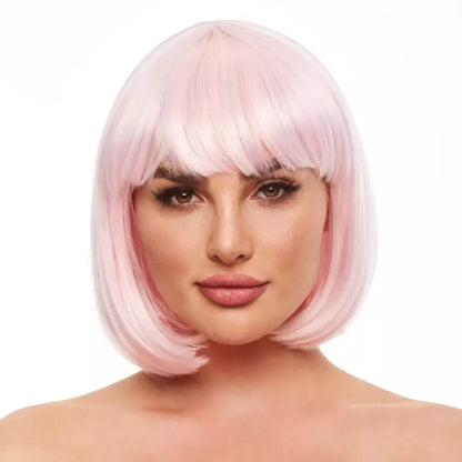 Pleasure Wigs Cici rožinis tamsoje švytintis neoninis „bob“ stiliaus perukas