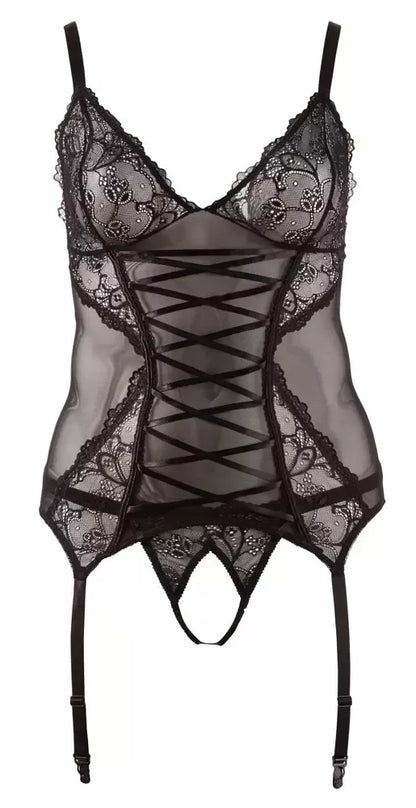Reguliuojamas juodas nėriniuotas Cottelli Collection Cami diržų komplektas 3XL