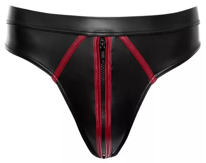 Svenjoyment 2XL dydžio vyriškos kelnaitės-tangai, juodos spalvos „wetlook“ su raudonomis detalėmis, tamprus modelis