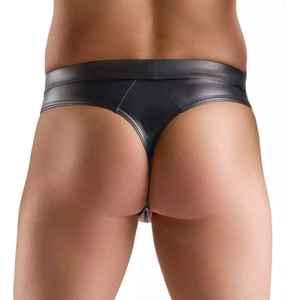 Svenjoyment 2XL dydžio vyriškos kelnaitės-tangai, juodos spalvos „wetlook“ su raudonomis detalėmis, tamprus modelis