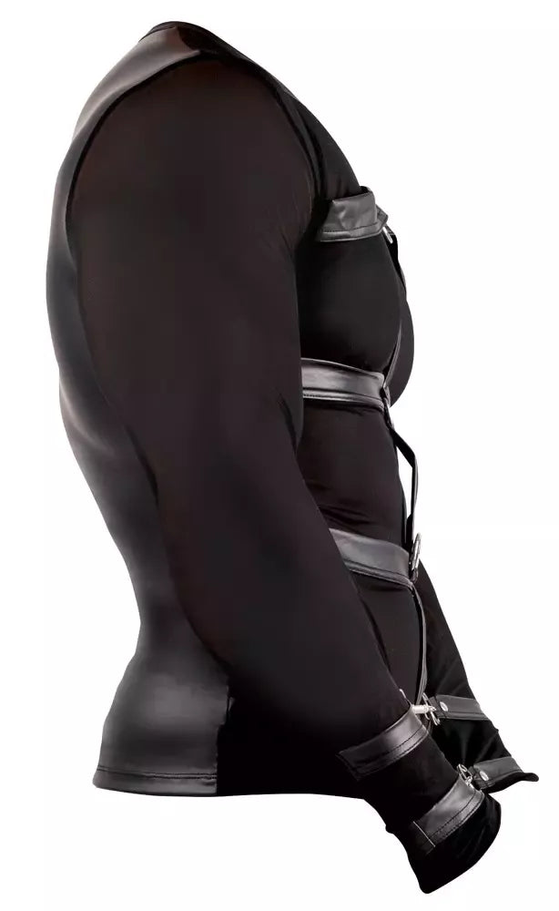 Svenjoyment Bondage ilgarankoviai Powernet marškinėliai su diržais, M, juodi
