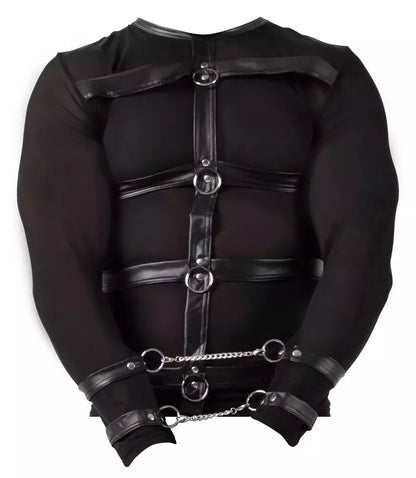 Svenjoyment Bondage ilgarankoviai Powernet marškinėliai su diržais, M, juodi