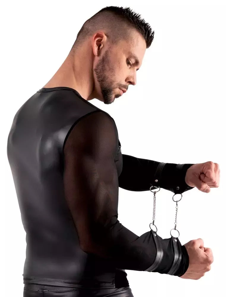 Svenjoyment Bondage ilgarankoviai Powernet marškinėliai su diržais, M, juodi