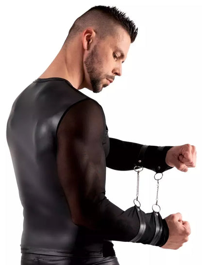Svenjoyment Bondage ilgarankoviai Powernet marškinėliai su diržais, M, juodi