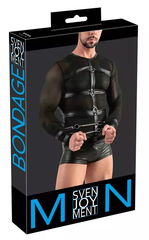 Svenjoyment Bondage ilgarankoviai Powernet marškinėliai su diržais, M, juodi