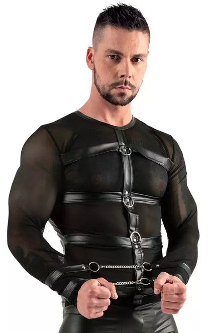 Svenjoyment Bondage ilgarankoviai Powernet marškinėliai su diržais, M, juodi