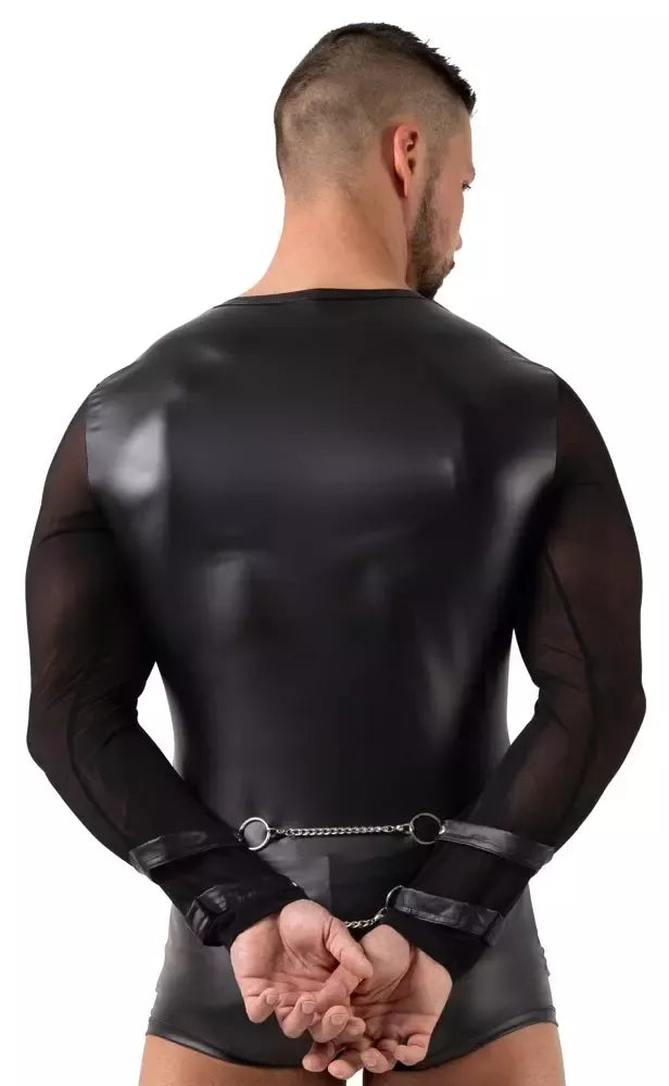 Svenjoyment Bondage ilgarankoviai Powernet marškinėliai su diržais, M, juodi