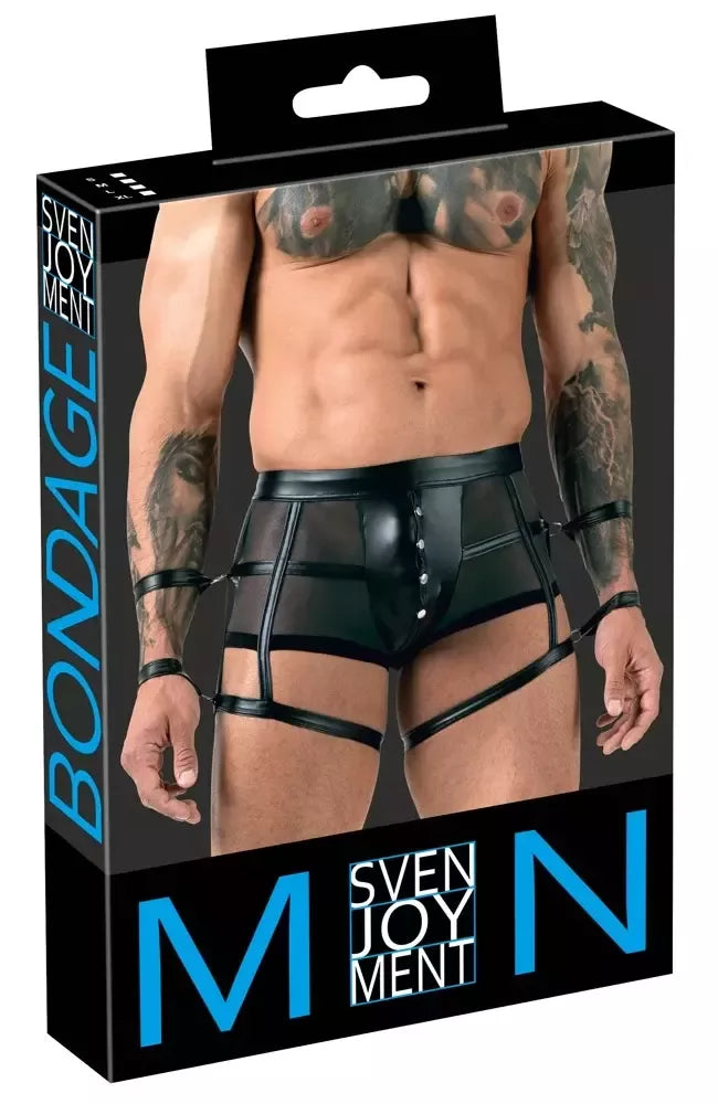 Svenjoyment Bondage Men’s Pants XL – juodas „powernet“ tinklelis ir matinė apdaila