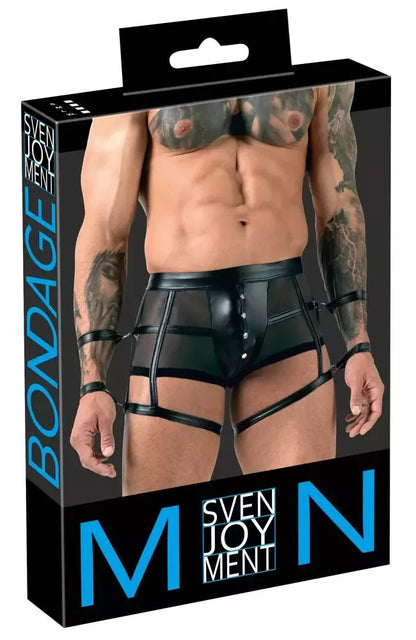 Svenjoyment Bondage Men’s Pants XL – juodas „powernet“ tinklelis ir matinė apdaila