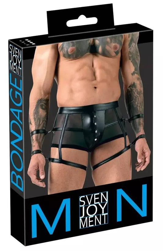 Svenjoyment Bondage Men’s Pants XL – juodas „powernet“ tinklelis ir matinė apdaila