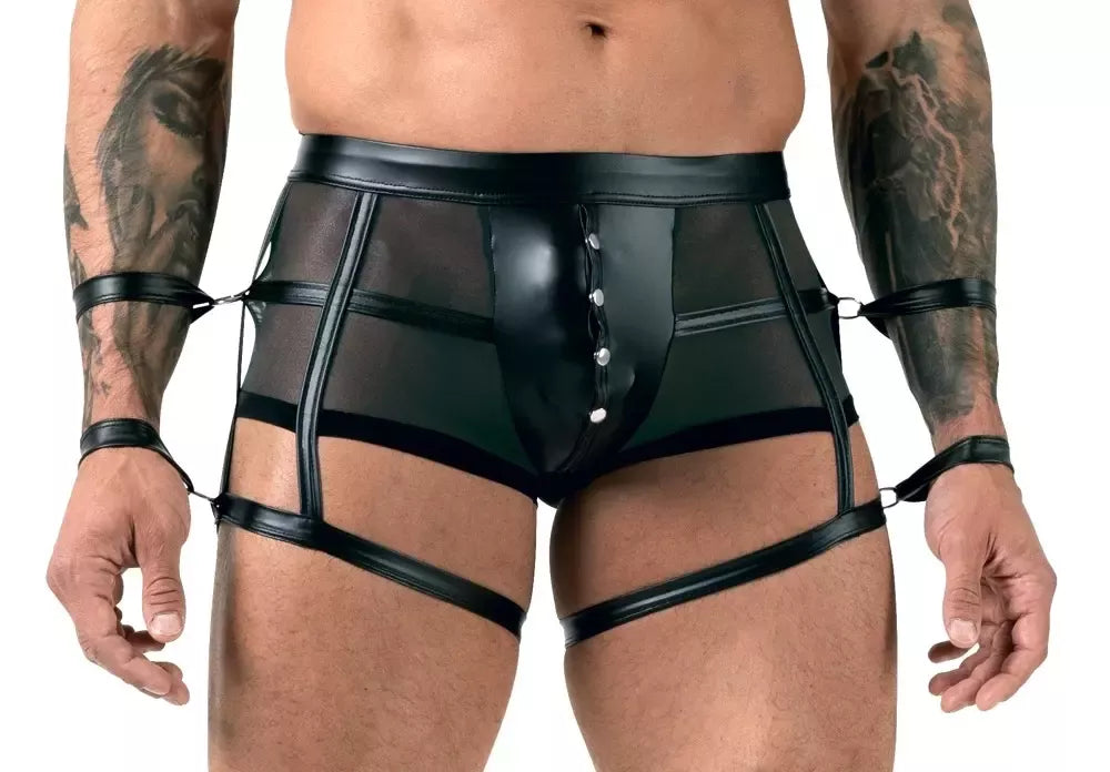 Svenjoyment Bondage Men’s Pants XL – juodas „powernet“ tinklelis ir matinė apdaila
