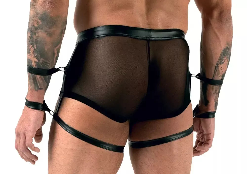 Svenjoyment Bondage Men’s Pants XL – juodas „powernet“ tinklelis ir matinė apdaila