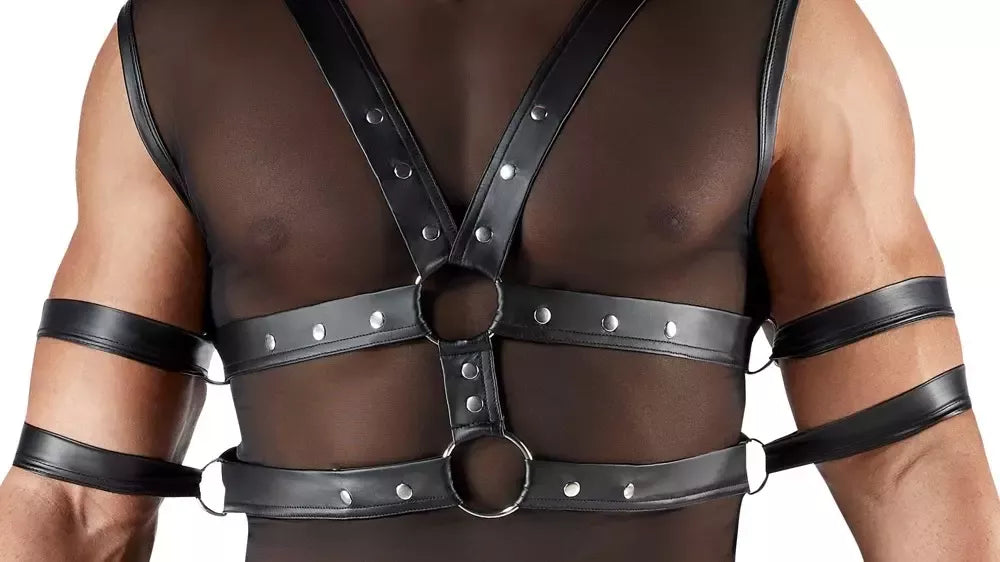 Svenjoyment BONDAGE Powernet Shirt XL reguliuojamų diržų rinkinys, juodas